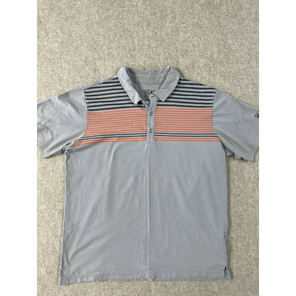 Mountain Hardware Mens Polo Shirt L Gray‎ Striped Short Sleeve Stretch Outdoor